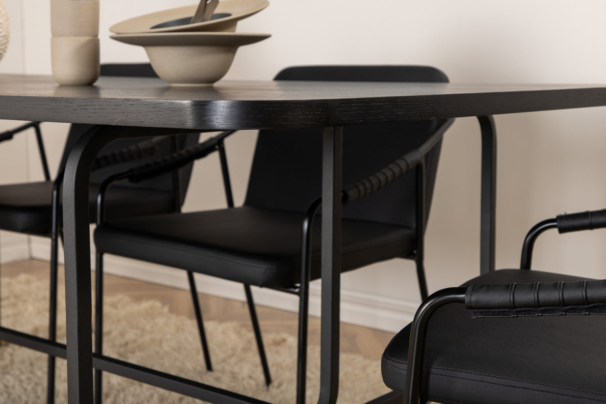 Tvist & Uno spisebordsstol 2-pak sort + rektangulært spisebord 200 x 90 sort