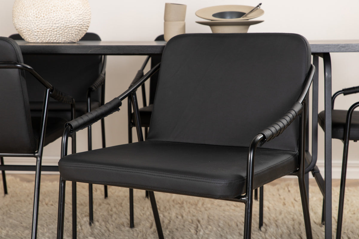 Tvist & Uno spisebordsstol 2-pak sort + rektangulært spisebord 200 x 90 sort