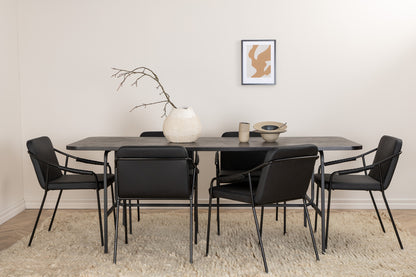 Tvist & Uno spisebordsstol 2-pak sort + rektangulært spisebord 200 x 90 sort