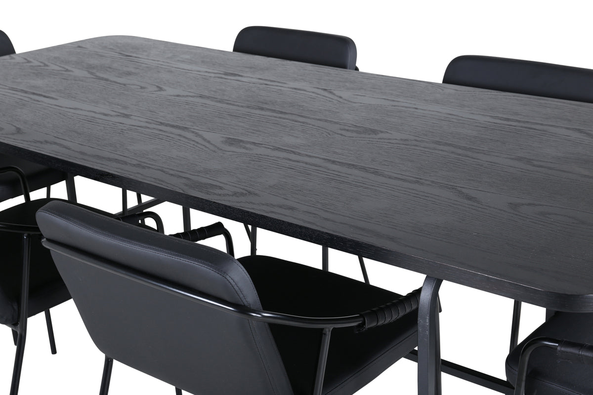 Tvist & Uno spisebordsstol 2-pak sort + rektangulært spisebord 200 x 90 sort