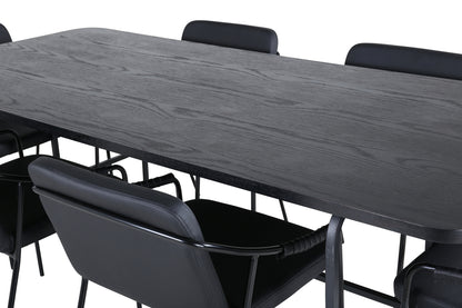 Tvist & Uno spisebordsstol 2-pak sort + rektangulært spisebord 200 x 90 sort