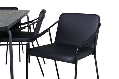 Tvist & Uno spisebordsstol 2-pak sort + rektangulært spisebord 200 x 90 sort