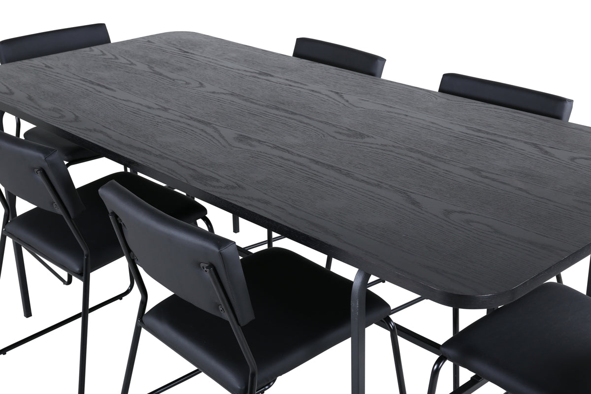 Kenth & Uno Spisebordsstole Sort + Spisebord 90x200