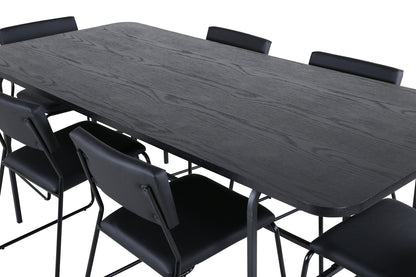 Kenth & Uno Spisebordsstole Sort + Spisebord 90x200