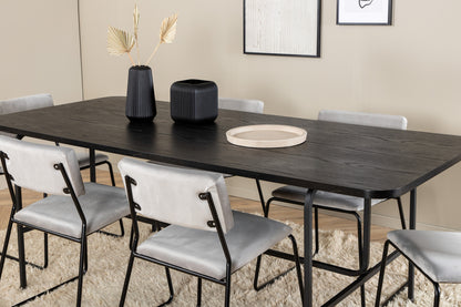 Kenth & Uno spisebordsstol 2-pak grå + rektangulært spisebord 200 x 90 sort