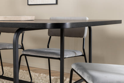 Kenth & Uno spisebordsstol 2-pak grå + rektangulært spisebord 200 x 90 sort