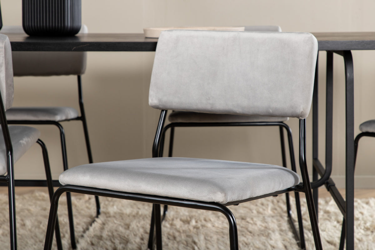 Kenth & Uno spisebordsstol 2-pak grå + rektangulært spisebord 200 x 90 sort