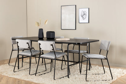 Kenth & Uno spisebordsstol 2-pak grå + rektangulært spisebord 200 x 90 sort