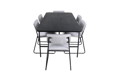 Kenth & Uno spisebordsstol 2-pak grå + rektangulært spisebord 200 x 90 sort