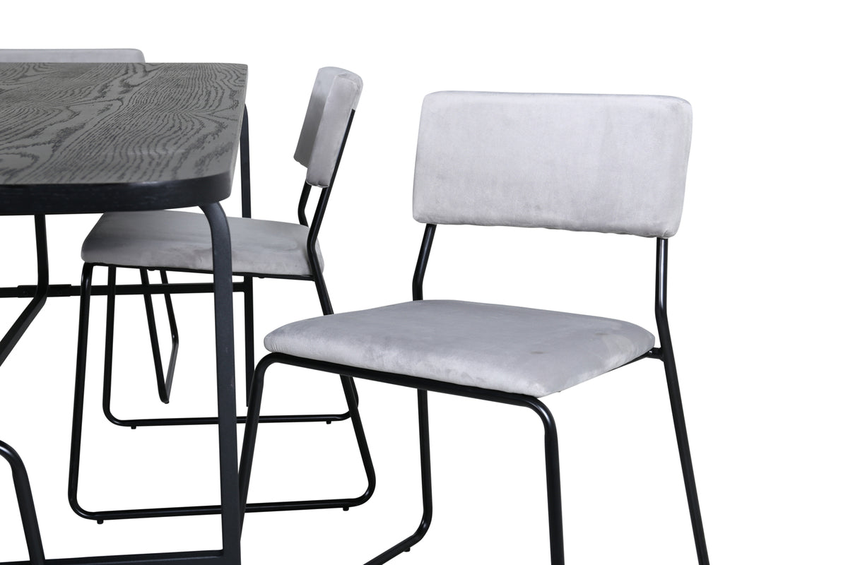 Kenth & Uno spisebordsstol 2-pak grå + rektangulært spisebord 200 x 90 sort