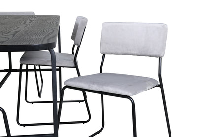 Kenth & Uno spisebordsstol 2-pak grå + rektangulært spisebord 200 x 90 sort