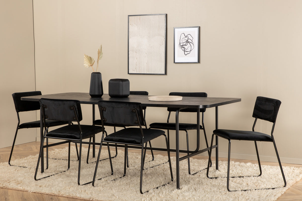 Kenth & Uno Spisebordsstole Sort + Spisebord 90x200