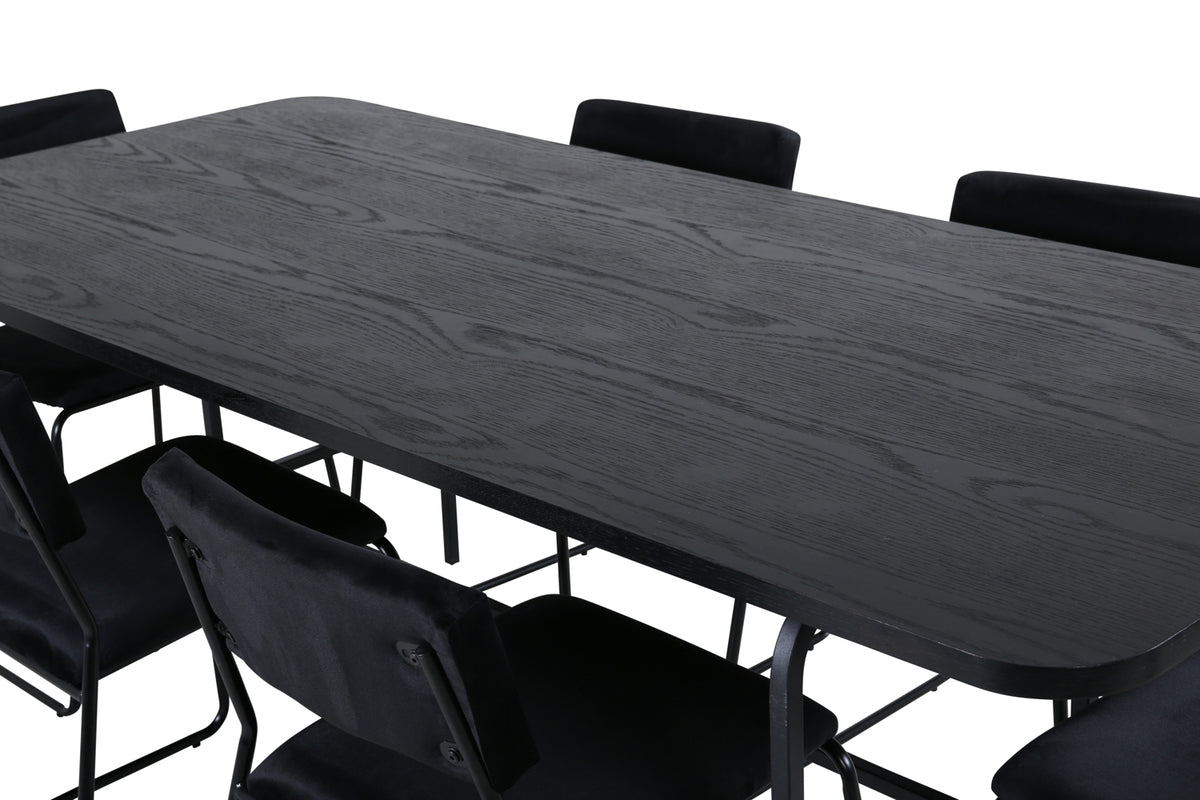 Kenth & Uno Spisebordsstole Sort + Spisebord 90x200