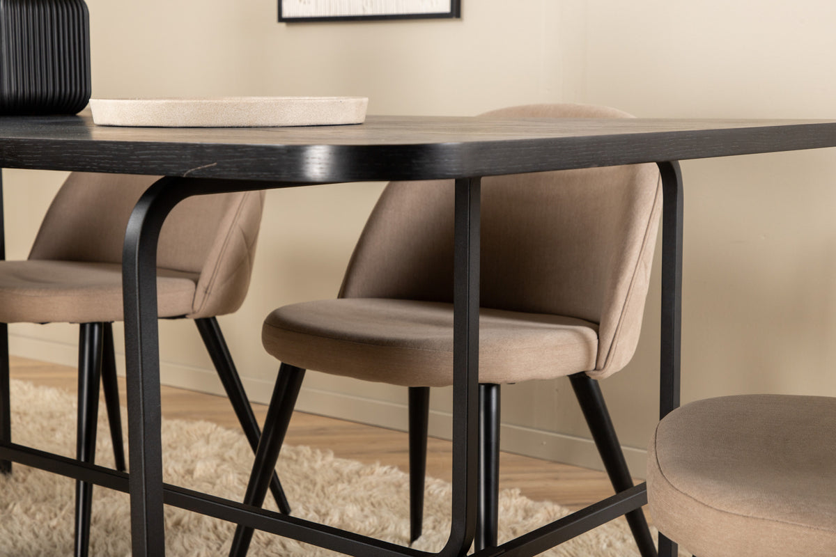 Uno & Velvet rektangulært spisebord 200 x 90 sort + spisebordsstol 2-pak beige