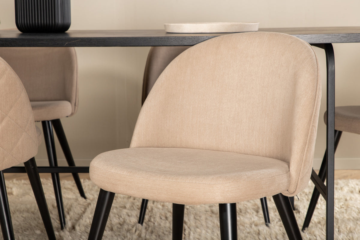 Uno & Velvet rektangulært spisebord 200 x 90 sort + spisebordsstol 2-pak beige