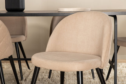 Uno & Velvet rektangulært spisebord 200 x 90 sort + spisebordsstol 2-pak beige