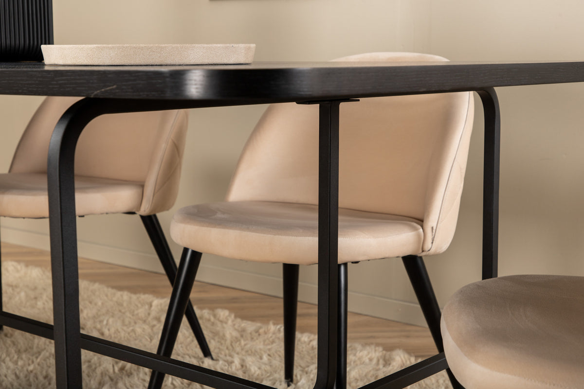 Uno & Velvet Spisebord 90x200 + Spisebordsstole Beige