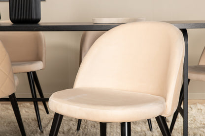 Uno & Velvet Spisebord 90x200 + Spisebordsstole Beige