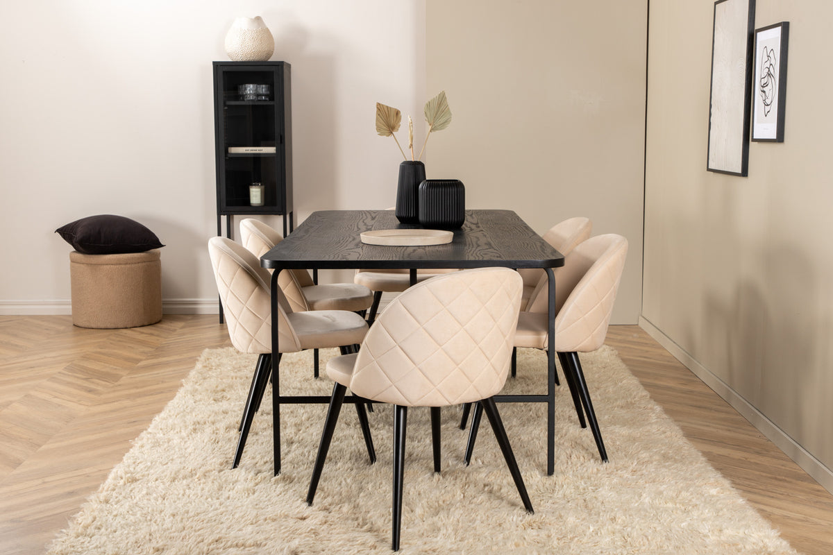 Uno & Velvet Spisebord 90x200 + Spisebordsstole Beige