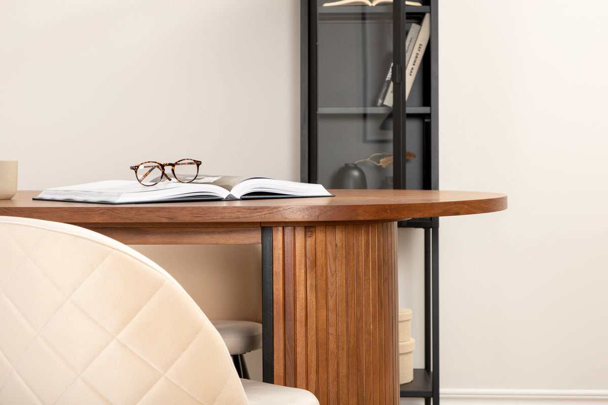 Bianca & Velvet Oval Spisebord 200 x 90 Valnød + Spisebænk 2-pak Beige