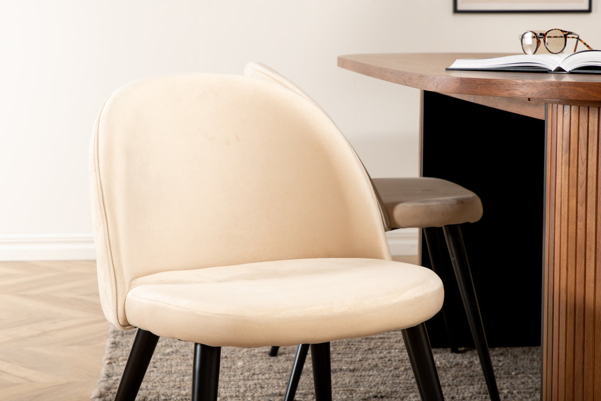 Bianca & Velvet Oval Spisebord 200 x 90 Valnød + Spisebænk 2-pak Beige