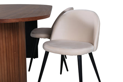 Bianca & Velvet Oval Spisebord 200 x 90 Valnød + Spisebænk 2-pak Beige