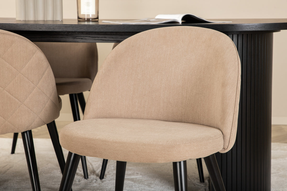 Bianca & Velvet Oval Spisebord 200 x 90 Sort + Spisebænk 2-pak Beige