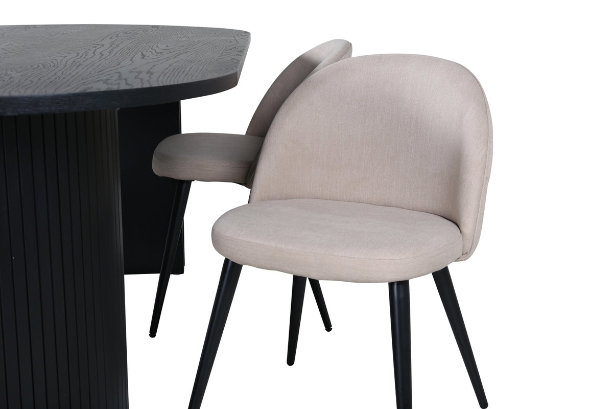 Bianca & Velvet Oval Spisebord 200 x 90 Sort + Spisebænk 2-pak Beige