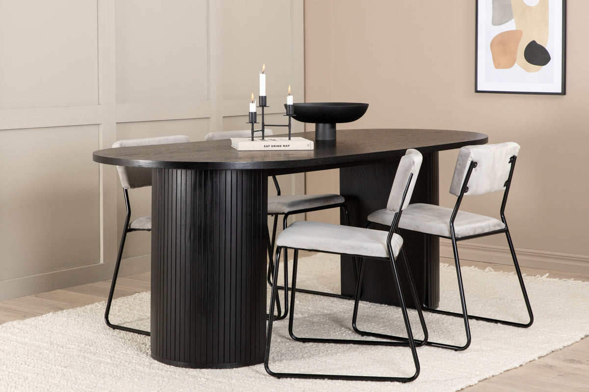 Kenth & Bianca Spisebænk 2-pak Grå + Oval Spisebord 200 x 90 Sort