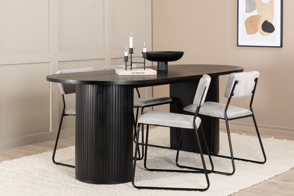 Kenth & Bianca Spisebænk 2-pak Grå + Oval Spisebord 200 x 90 Sort