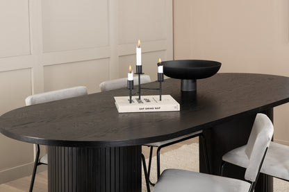 Kenth & Bianca Spisebænk 2-pak Grå + Oval Spisebord 200 x 90 Sort