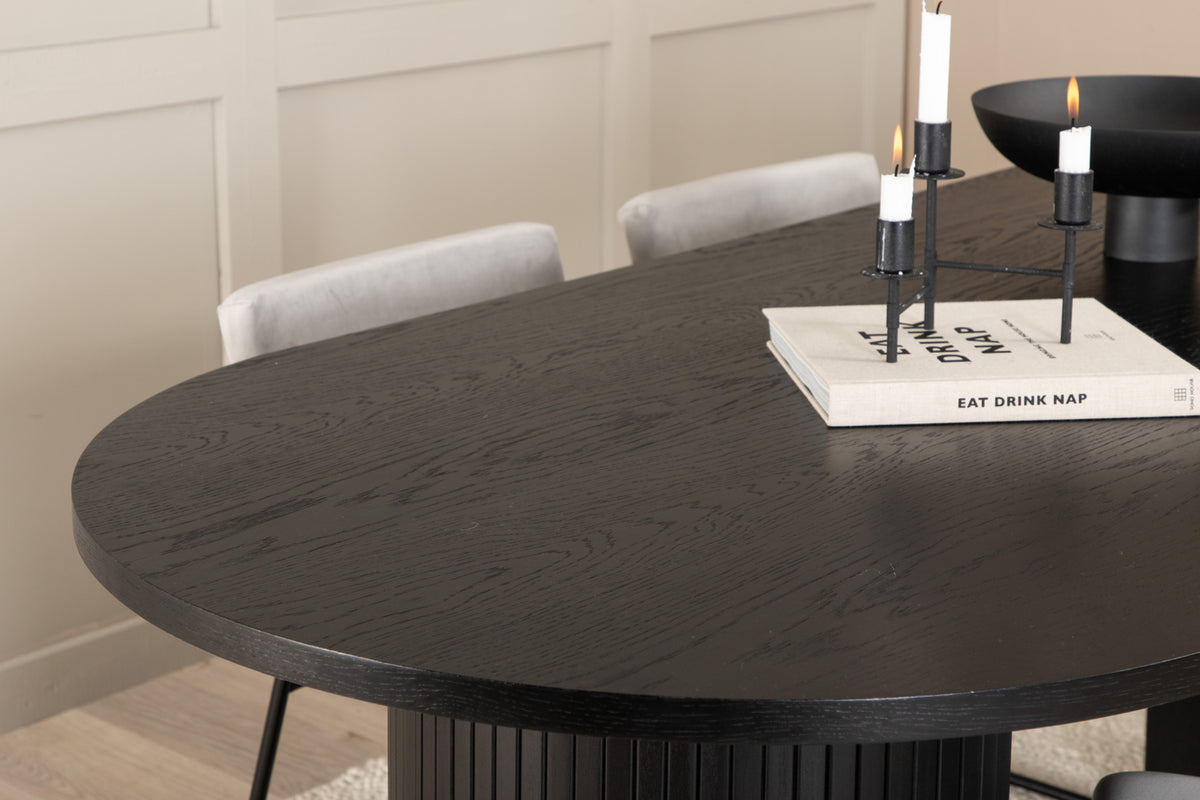 Kenth & Bianca Spisebænk 2-pak Grå + Oval Spisebord 200 x 90 Sort