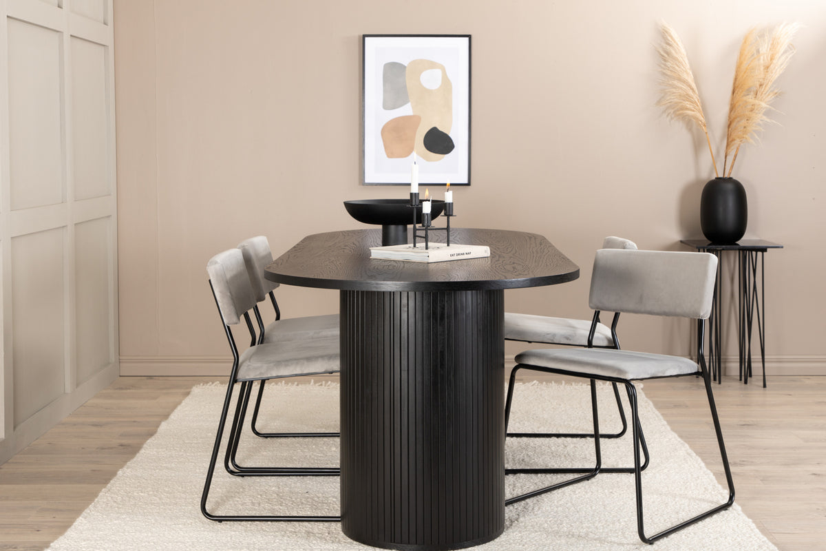 Kenth & Bianca Spisebænk 2-pak Grå + Oval Spisebord 200 x 90 Sort