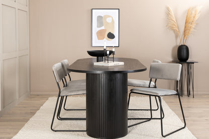 Kenth & Bianca Spisebænk 2-pak Grå + Oval Spisebord 200 x 90 Sort