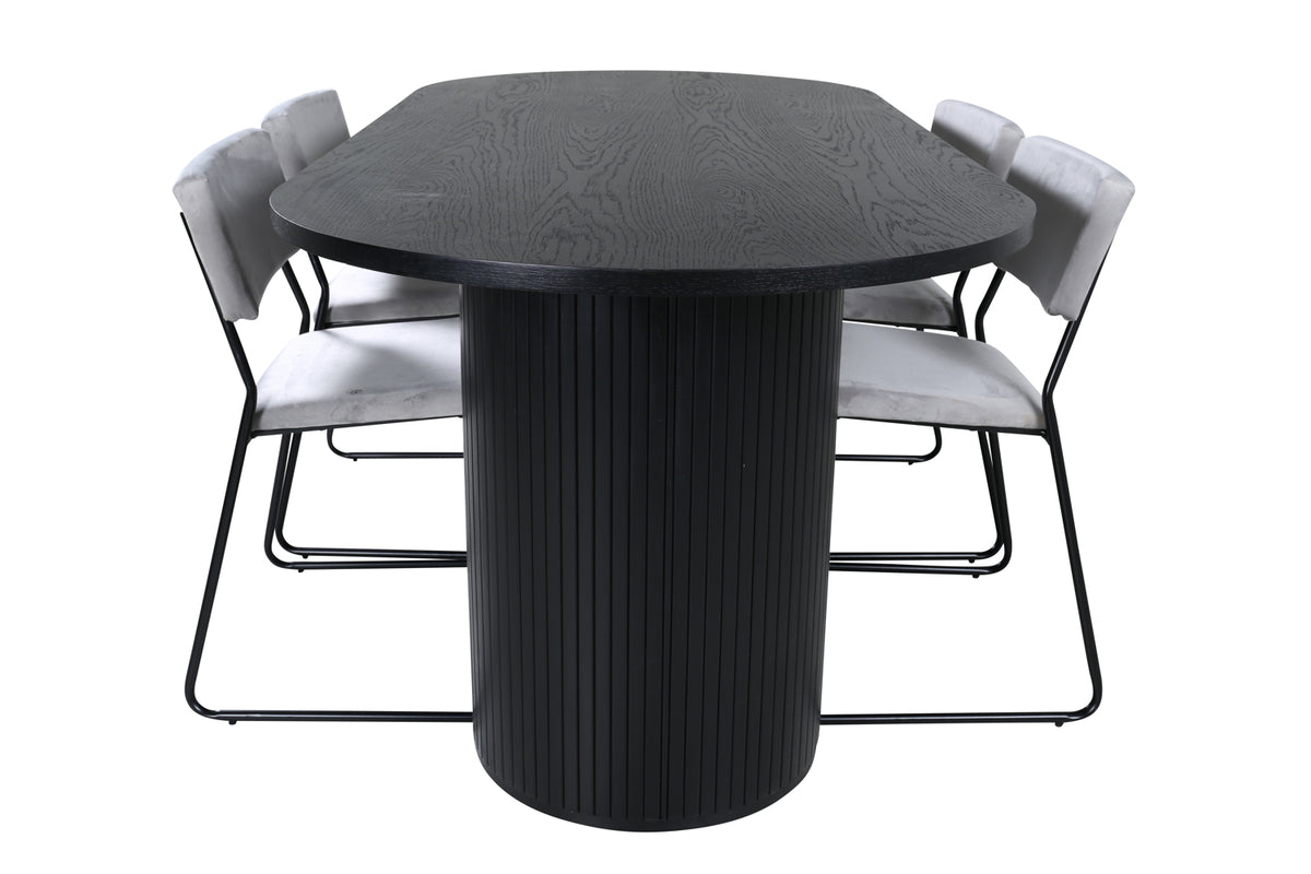 Kenth & Bianca Spisebænk 2-pak Grå + Oval Spisebord 200 x 90 Sort