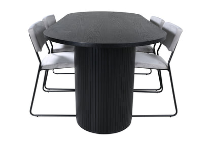 Kenth & Bianca Spisebænk 2-pak Grå + Oval Spisebord 200 x 90 Sort