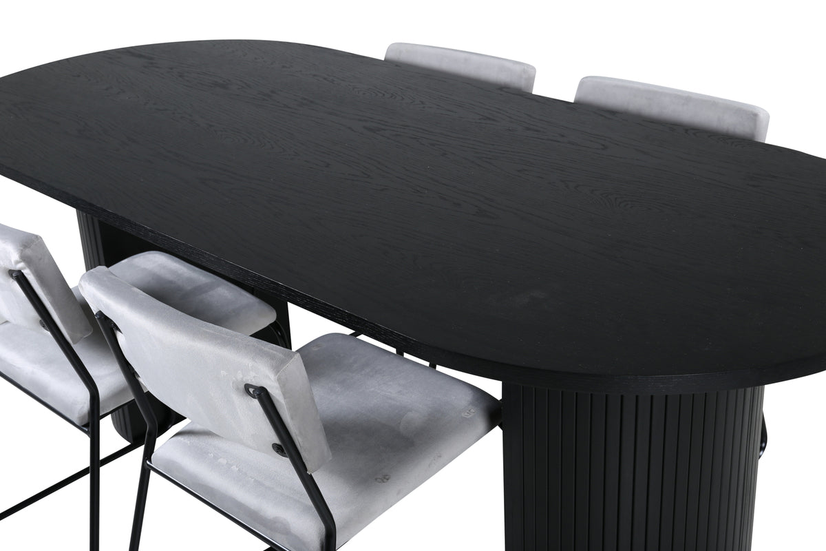 Kenth & Bianca Spisebænk 2-pak Grå + Oval Spisebord 200 x 90 Sort