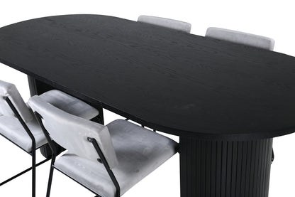 Kenth & Bianca Spisebænk 2-pak Grå + Oval Spisebord 200 x 90 Sort