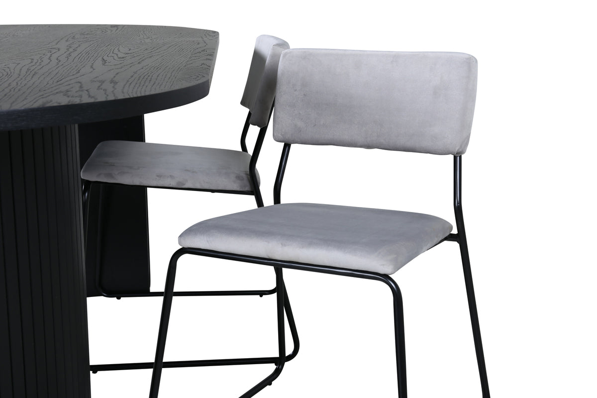 Kenth & Bianca Spisebænk 2-pak Grå + Oval Spisebord 200 x 90 Sort