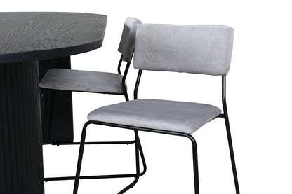 Kenth & Bianca Spisebænk 2-pak Grå + Oval Spisebord 200 x 90 Sort