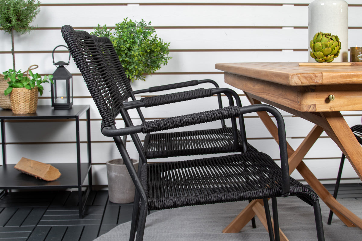 Rektangulært spisebord 120 x 70 Natur + Spisebordsstol 2-pak Sort