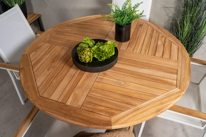 Spisebordsstol 2-pak Hvid + Rundt Spisebord 120 Natur