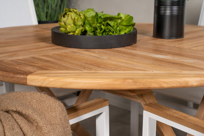 Spisebordsstol 2-pak Hvid + Rundt Spisebord 120 Natur