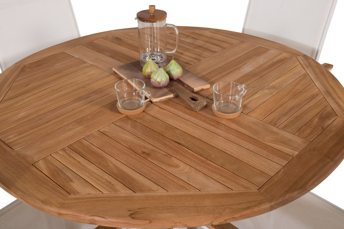 Spisebordsstol 2-pak Hvid + Rundt Spisebord 120 Natur