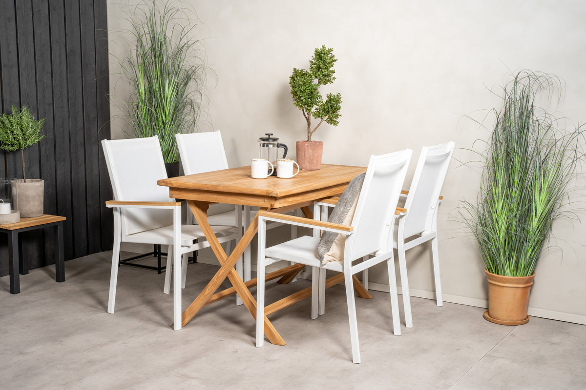Texas & Kenya Spisebordsstole Hvid + Rektangulært Spisebord 120x70x75 Natur