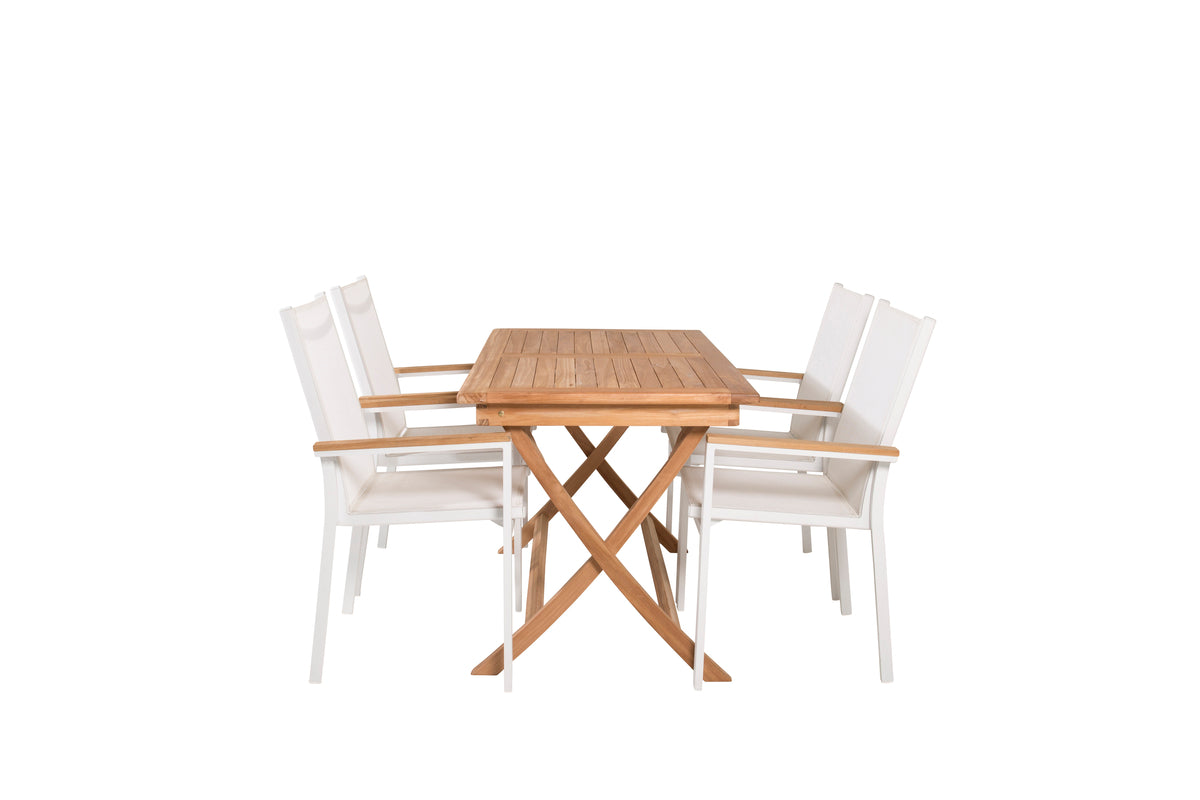 Texas & Kenya Spisebordsstole Hvid + Rektangulært Spisebord 120x70x75 Natur