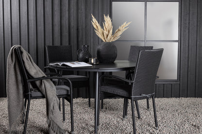 Break & Anna Rundt Spisebord ø120 Sort + Spisebordsstole Sort