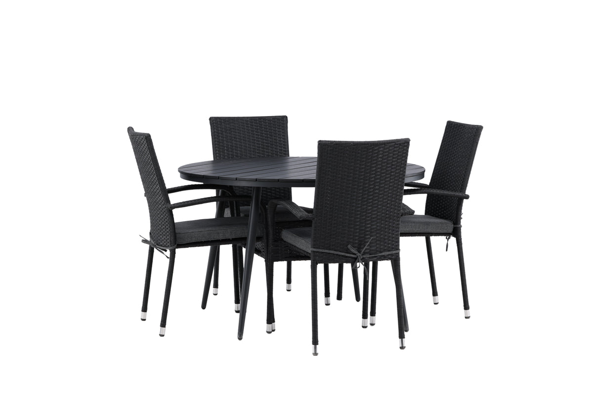 Break & Anna Rundt Spisebord ø120 Sort + Spisebordsstole Sort