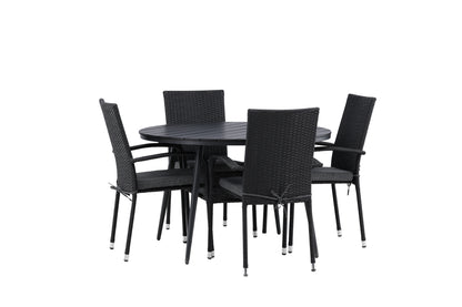 Break & Anna Rundt Spisebord ø120 Sort + Spisebordsstole Sort