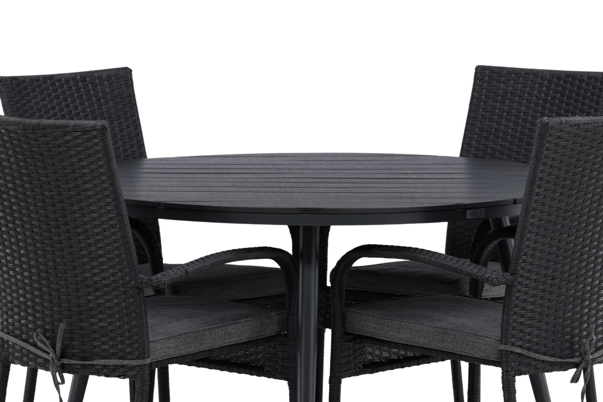 Break & Anna Rundt Spisebord ø120 Sort + Spisebordsstole Sort